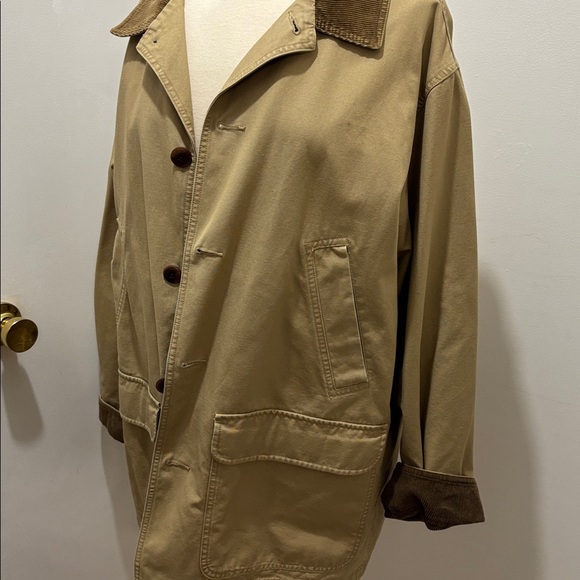 L.L. Bean Tan Cotton-Blend Field Jacket with Brown Corduroy Trim - Picture 3 of 8